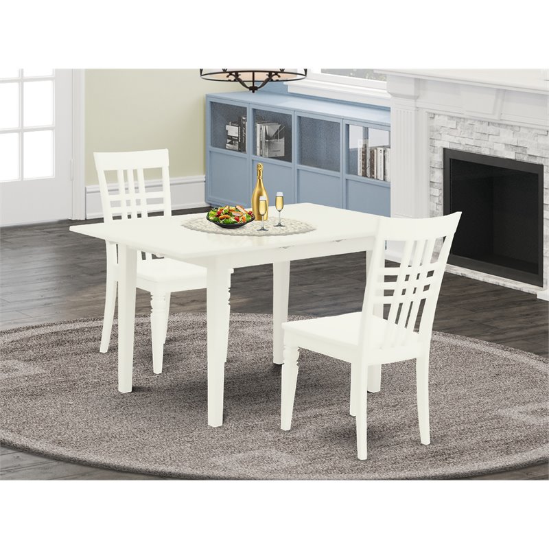 Pemberly Row 3-Piece Dining Set Rubber Wood Linen White Finish