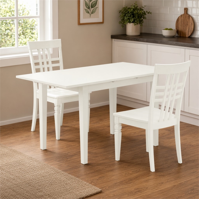 Pemberly Row 3-Piece Dining Set Rubber Wood Linen White Finish