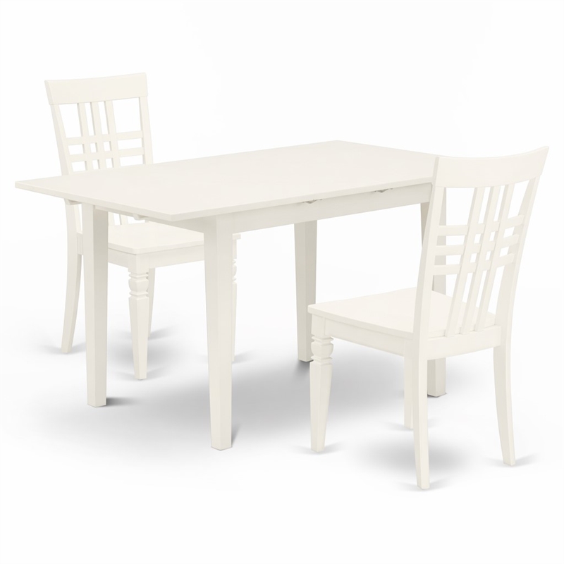 Pemberly Row 3-Piece Dining Set Rubber Wood Linen White Finish