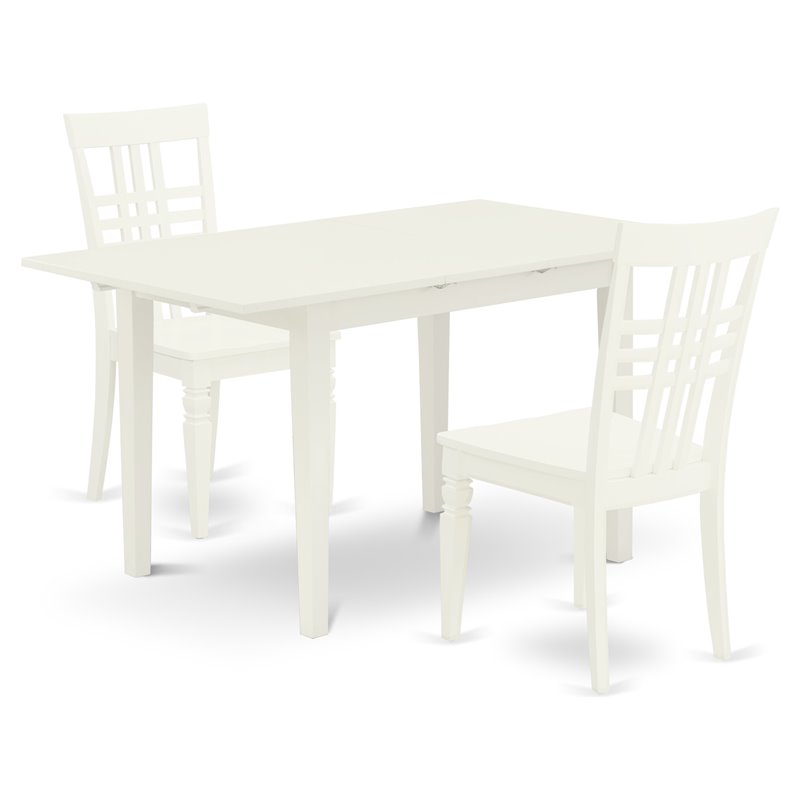 Pemberly Row 3-Piece Dining Set Rubber Wood Linen White Finish
