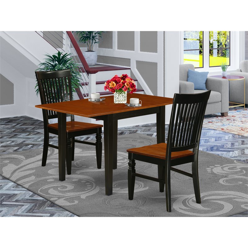 Pemberly Row Norden 3-Piece Dining Set Slat Back Chairs Black/Cherry