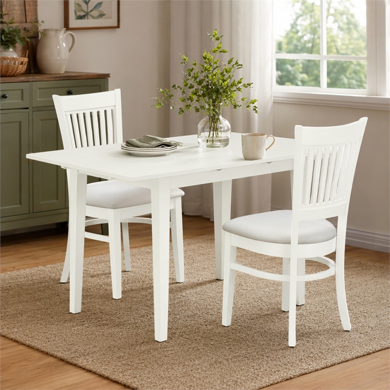 Pemberly Row 3-Piece Wood Dining Set with Slatted Back Chairs in Linen White