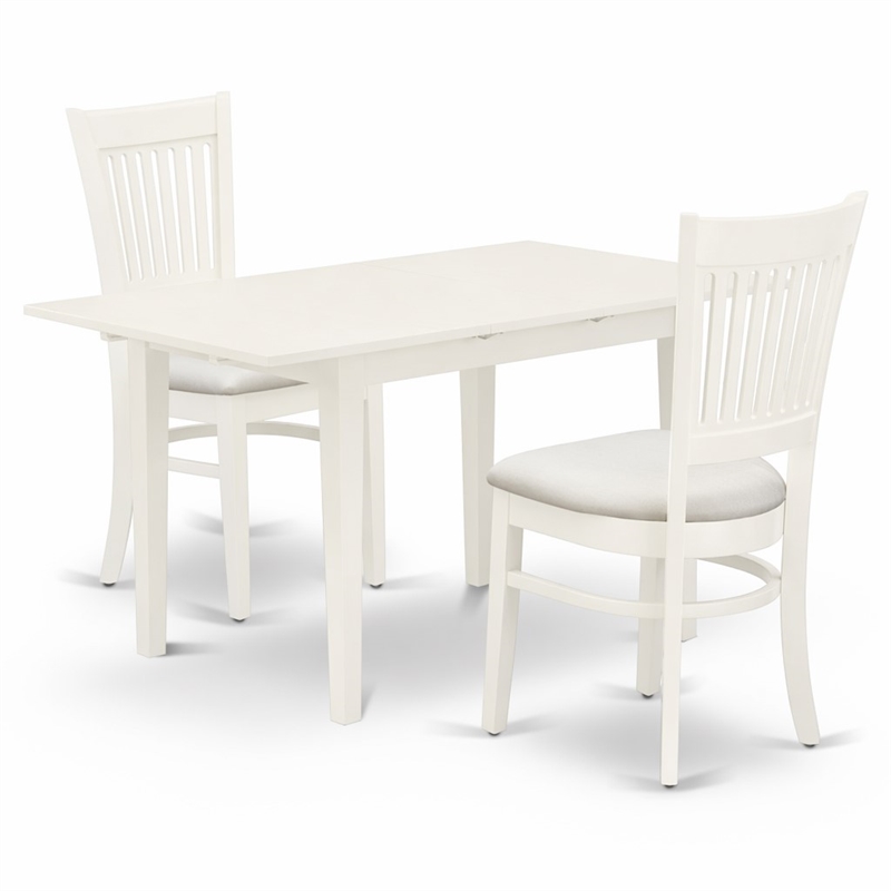 Pemberly Row 3-Piece Wood Dining Set with Slatted Back Chairs in Linen White