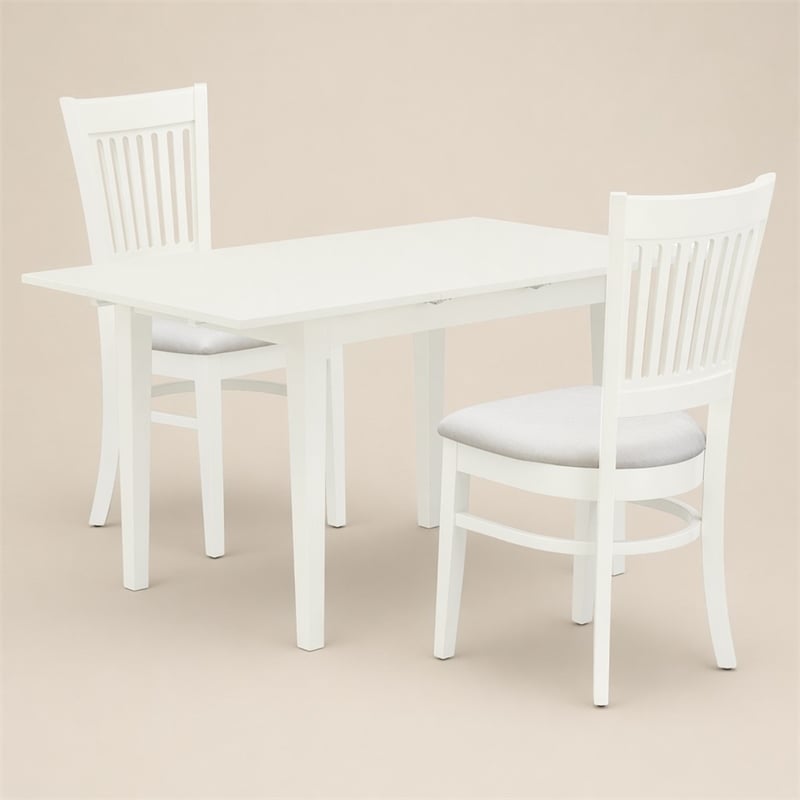 Pemberly Row 3-Piece Wood Dining Set with Slatted Back Chairs in Linen White
