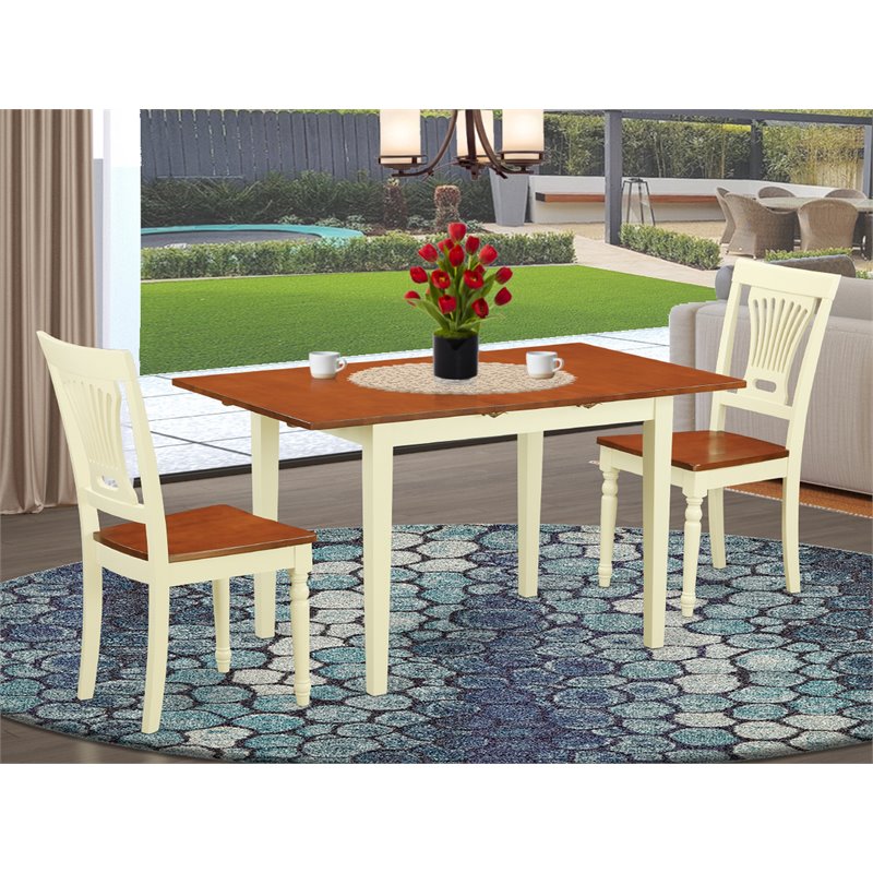 Pemberly Row Norfolk 3-Piece Wood Kitchen Set in Buttermilk & Cherry