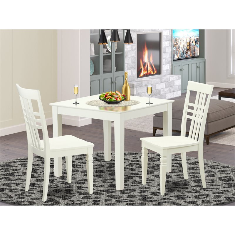 Pemberly Row 3-Piece Table and Slatted Back Chairs Dining Set in Linen White