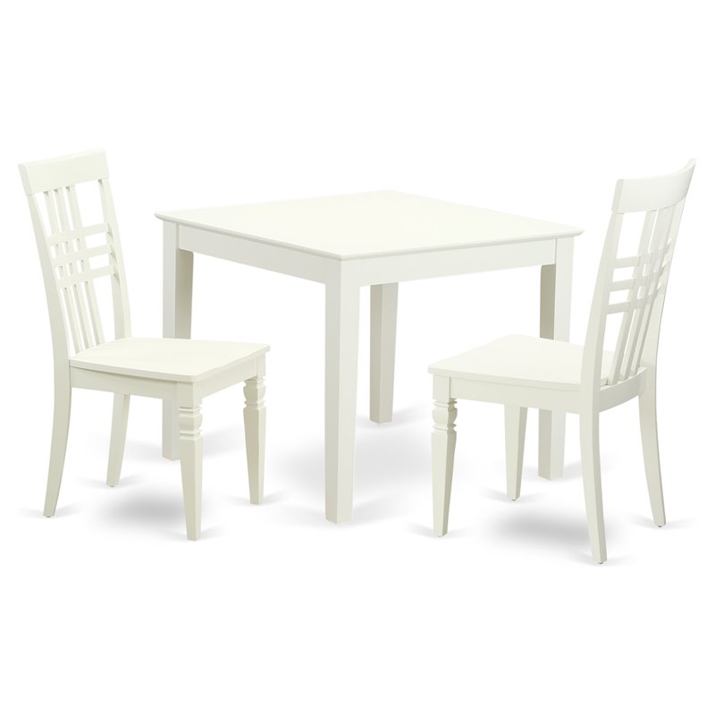 Pemberly Row 3-Piece Table and Slatted Back Chairs Dining Set in Linen White