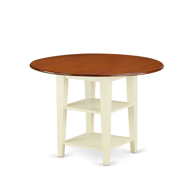 Pemberly Row 3-Piece Round Wood Dining Table Set in Buttermilk & Cherry
