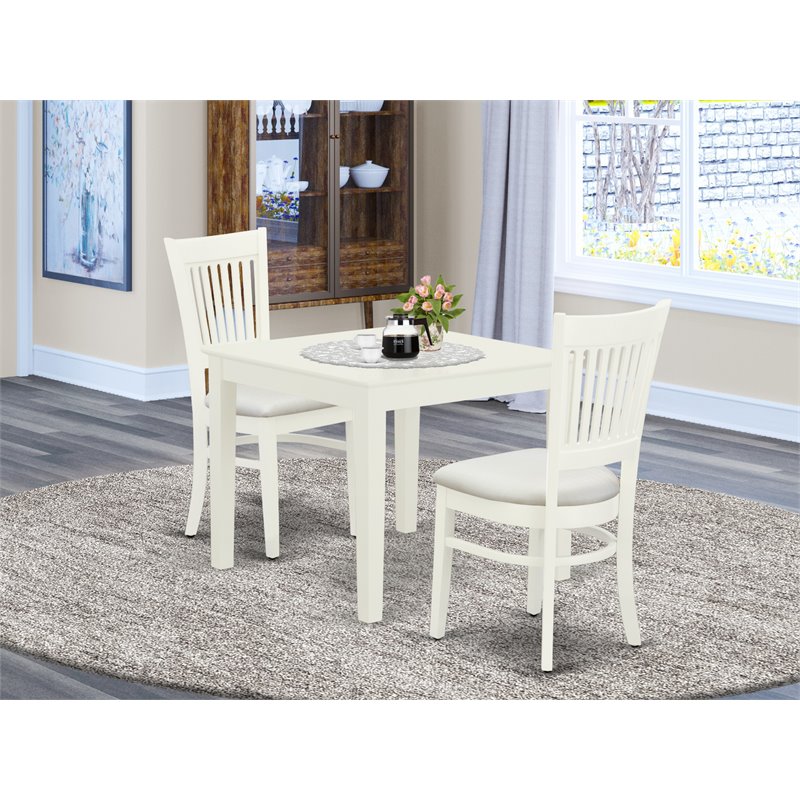 Pemberly Row 3-Piece Dining Set with Fabric Seats in Linen White