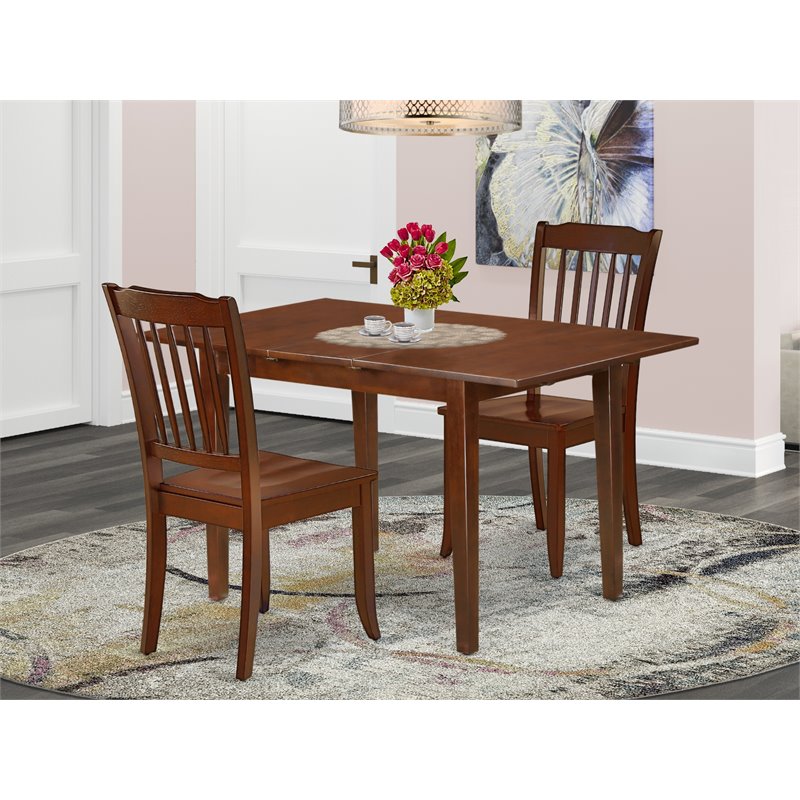 Pemberly Row 3-Piece Dining Set with Slatted Wood Chairs in Mahogany