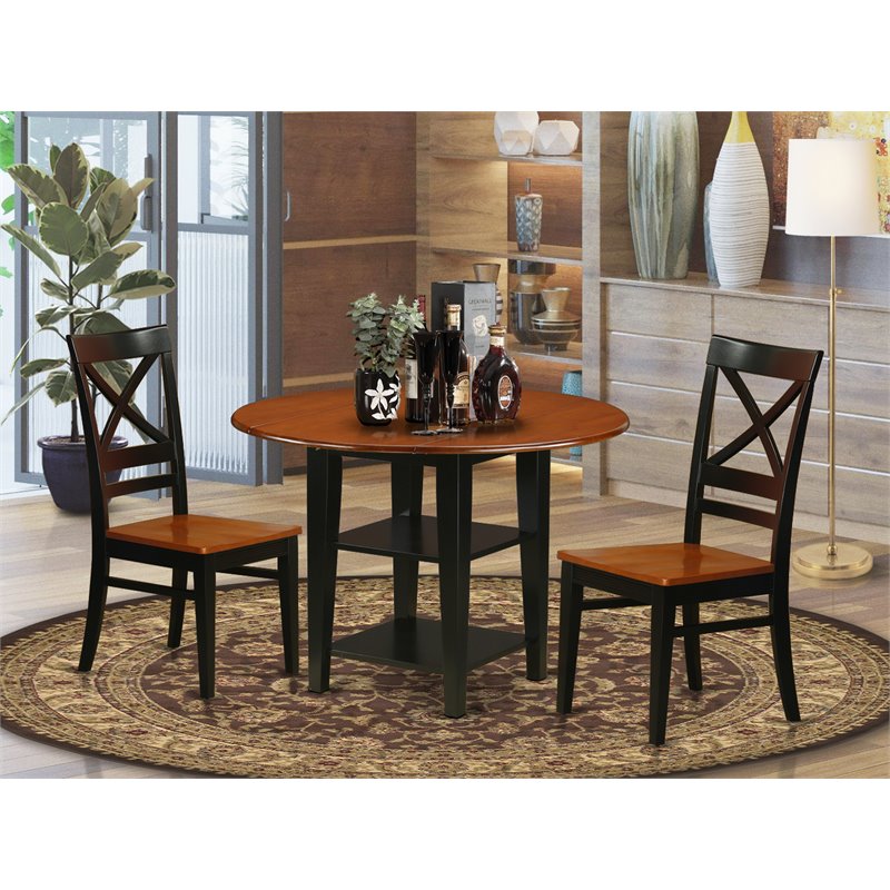 Pemberly Row 3-Piece Black & Cherry Dining Set with X-Back Chairs