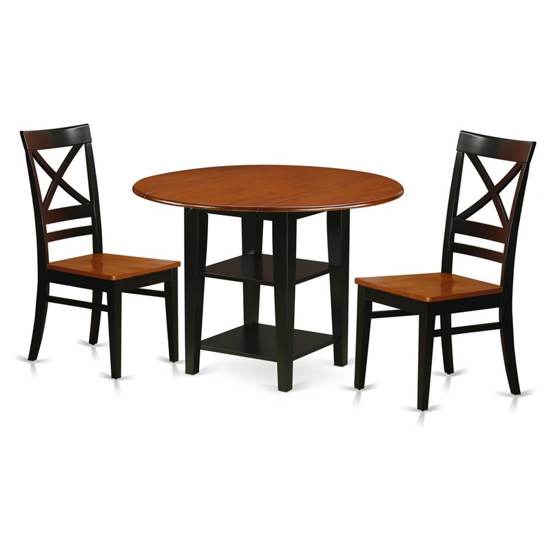 Pemberly Row 3-Piece Black & Cherry Dining Set with X-Back Chairs