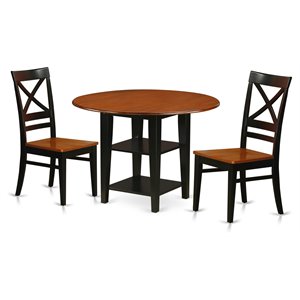Pemberly Row 3-Piece Black & Cherry Dining Set with X-Back Chairs
