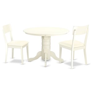 Pemberly Row Shelton 3-Piece Round Dining Set in Linen White Wood