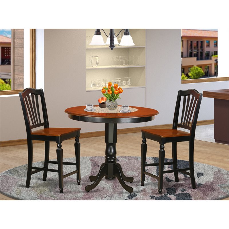 Pemberly Row Trenton 3-Piece Pub Table Set with Chairs in Black and Cherry