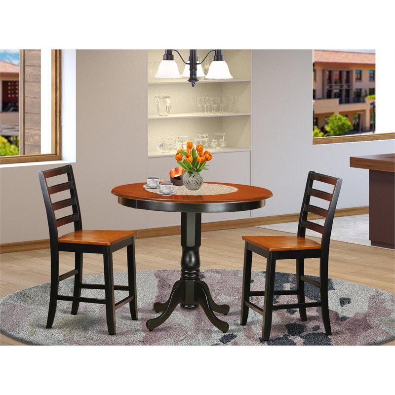 Pemberly Row Trenton 3-Piece Dining Table Set in Black and Cherry Finish
