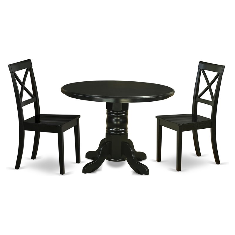 Pemberly Row 3-Piece Wood Dining Set with Round Table in Black