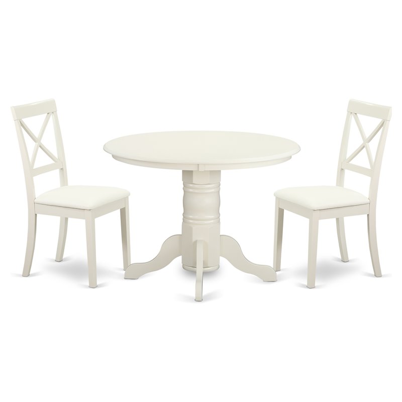 Pemberly Row 3-Piece Dining Set with Leather Chairs in Linen White