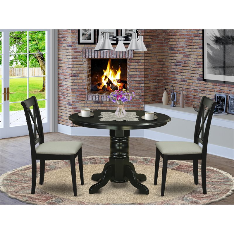 Pemberly Row 3-Piece Dining Set with Fabric Chairs in Black and Cream