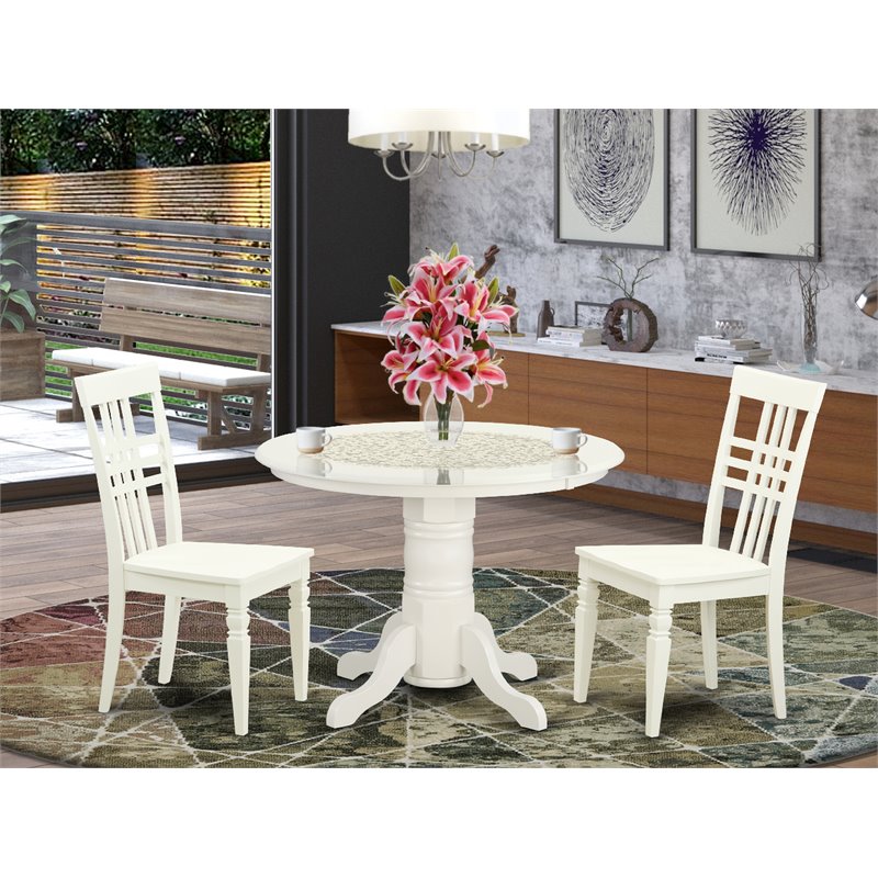 Pemberly Row Shelton 3-Piece Round Wood Dining Set Linen White Finish