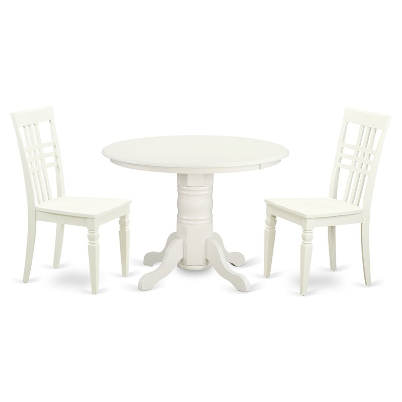 Pemberly Row Shelton 3-Piece Round Wood Dining Set Linen White Finish