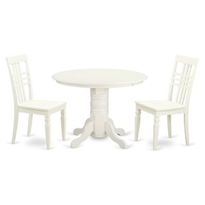 Pemberly Row Shelton 3-Piece Round Wood Dining Set Linen White Finish