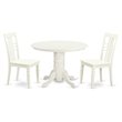 Pemberly Row Shelton 3-Piece Round Wood Dining Set Linen White Finish
