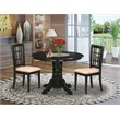 Pemberly Row Shelton 3-Piece Round Dining Set in Black with Linen Seats