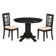 Pemberly Row Shelton 3-Piece Round Dining Set in Black with Linen Seats