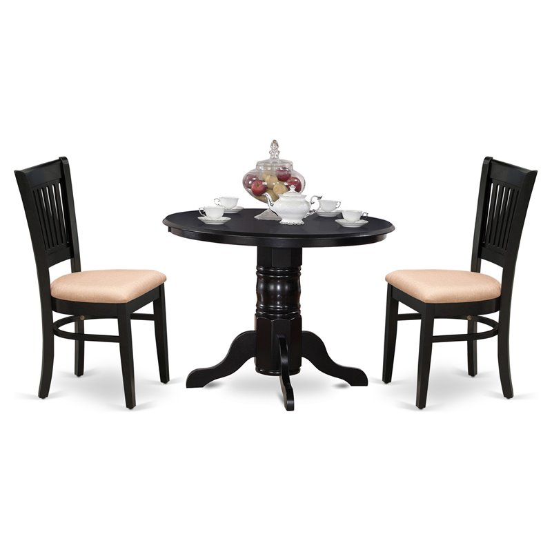 Pemberly Row 3-Piece Dining Set with Fabric Seat Chairs in Black