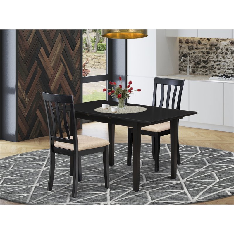 Pemberly Row Norfolk 3-Piece Dining Set with Linen Fabric Seats in Black