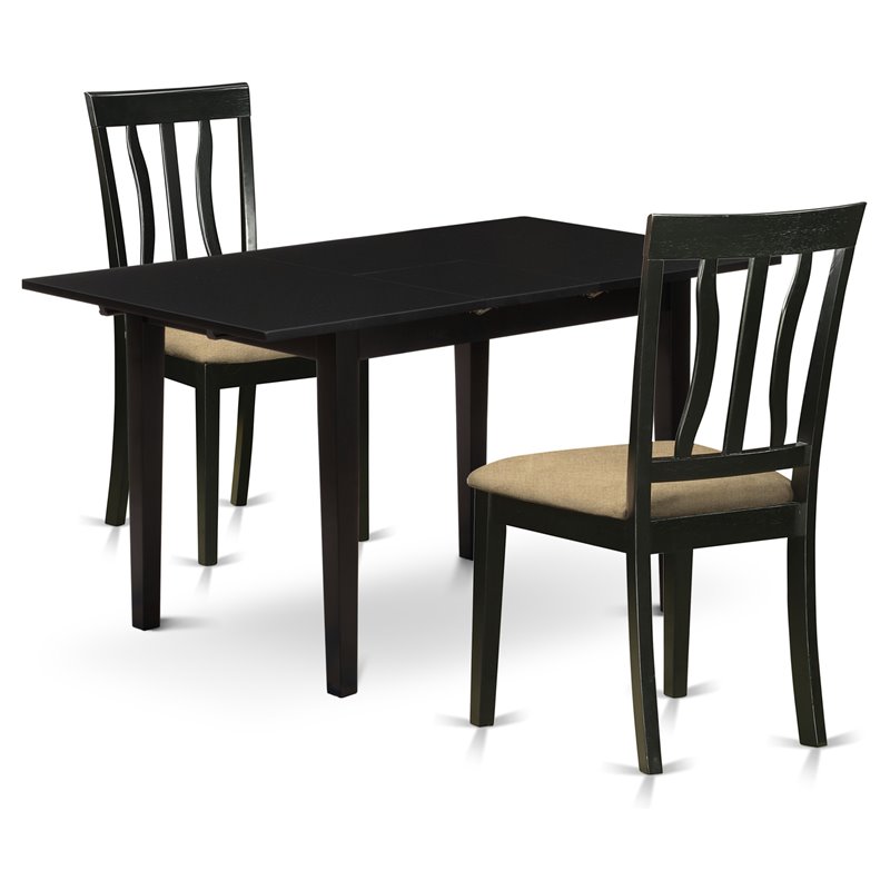 Pemberly Row Norfolk 3-Piece Dining Set with Linen Fabric Seats in Black