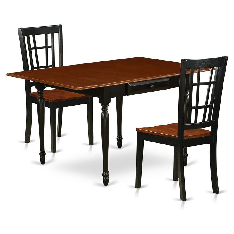 Pemberly Row 3-Piece Wood Dining Table Set in Black and Cherry Finish