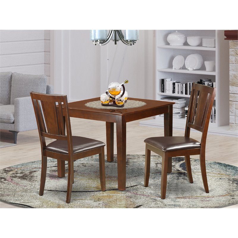Pemberly Row 3-Piece Square Wood Table and Chair Dining Set in Mahogany