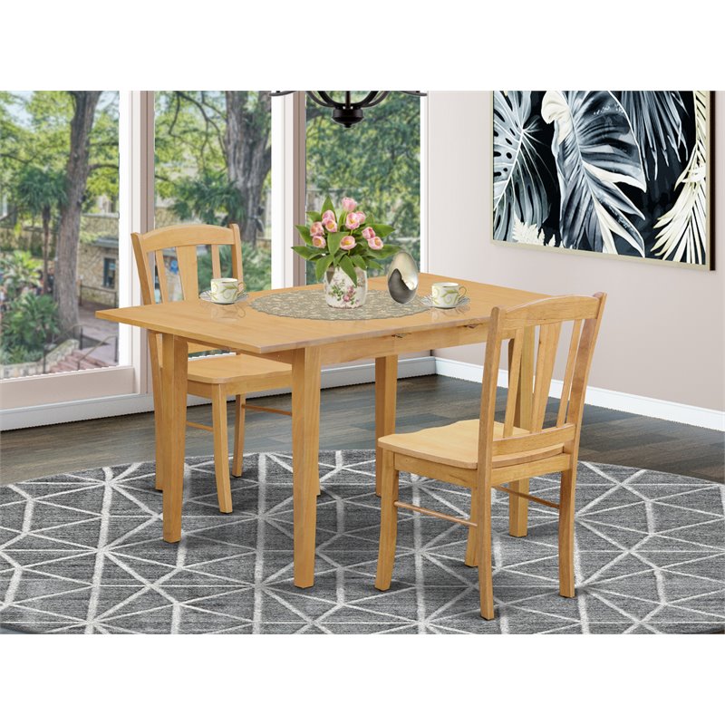 Pemberly Row 3-Piece Wood Dining Table Set with Slatted Chairs in Oak