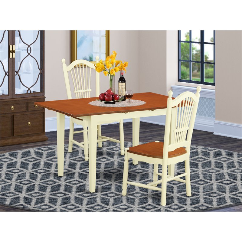Pemberly Row Norfolk 3-Piece Dining Set in Buttermilk and Cherry Finish