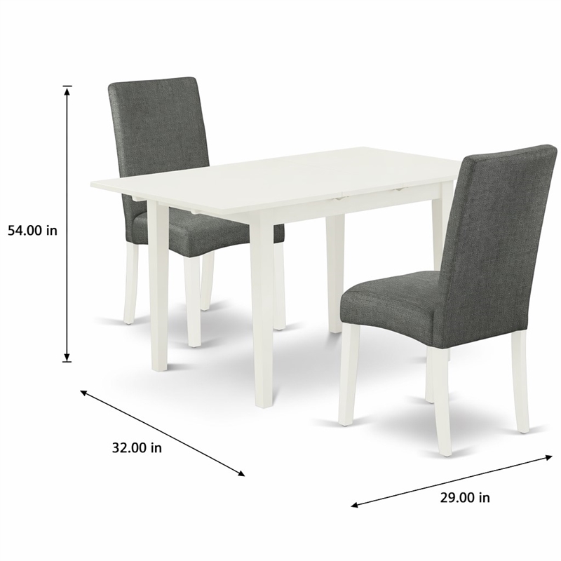 Pemberly Row 3-Piece Dining Set with Rectangular Table in Linen White Wood