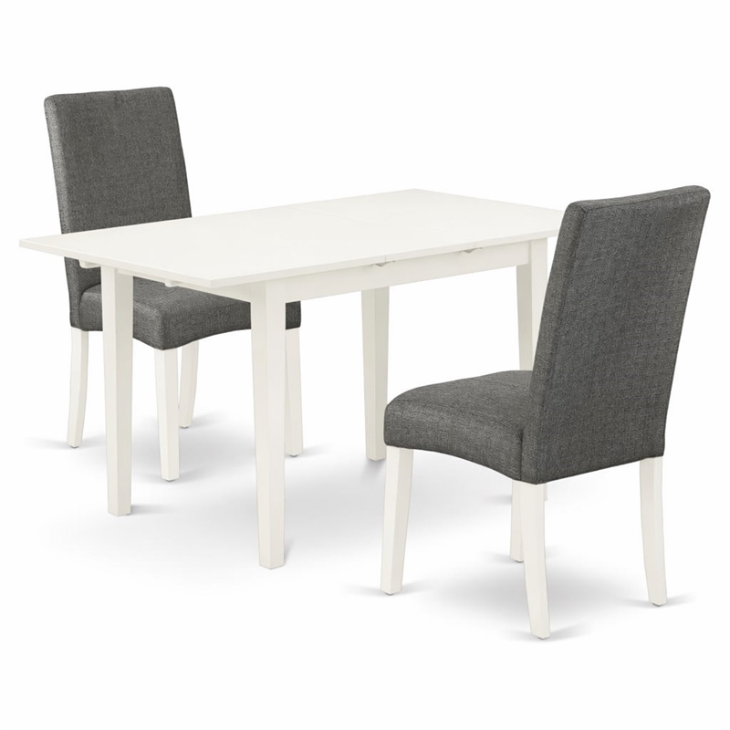 Pemberly Row 3-Piece Dining Set with Rectangular Table in Linen White Wood