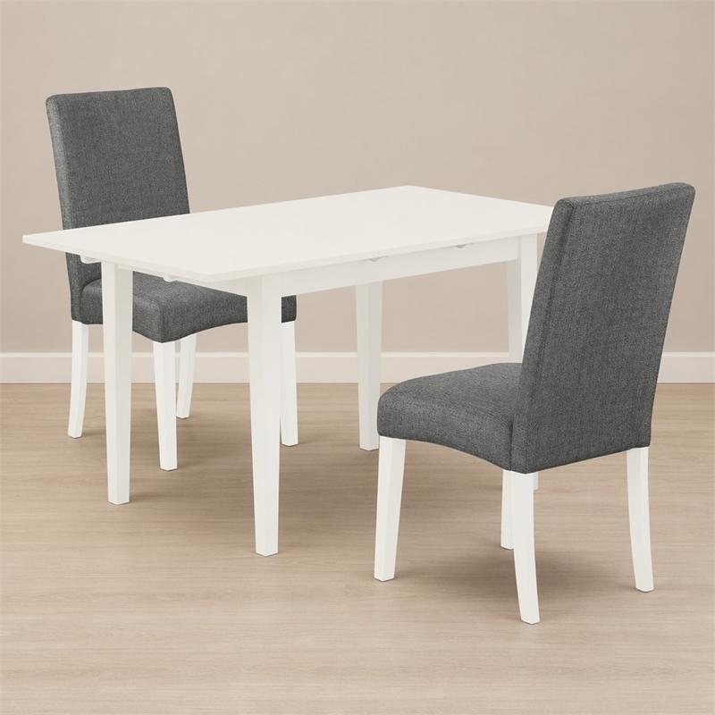 Pemberly Row 3-Piece Dining Set with Rectangular Table in Linen White Wood
