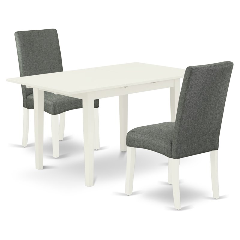 Pemberly Row 3-Piece Dining Set with Rectangular Table in Linen White Wood