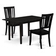 Pemberly Row 3-Piece Black Dining Set Rectangular Table & Chairs Rubberwood