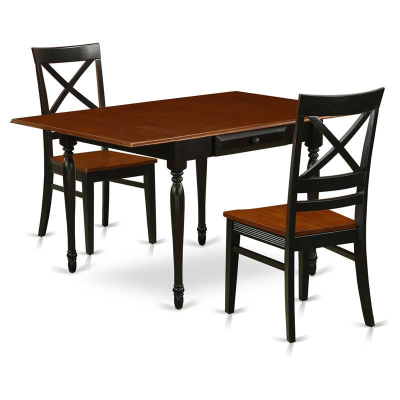 Pemberly Row 3-Piece Wood Dining Set in Black/Cherry with X-Back Chairs
