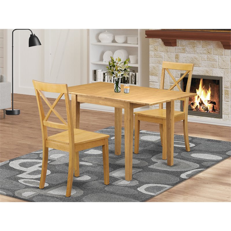 Pemberly Row 3-Piece Wood Dining Table Set with Drop Leaves in Oak