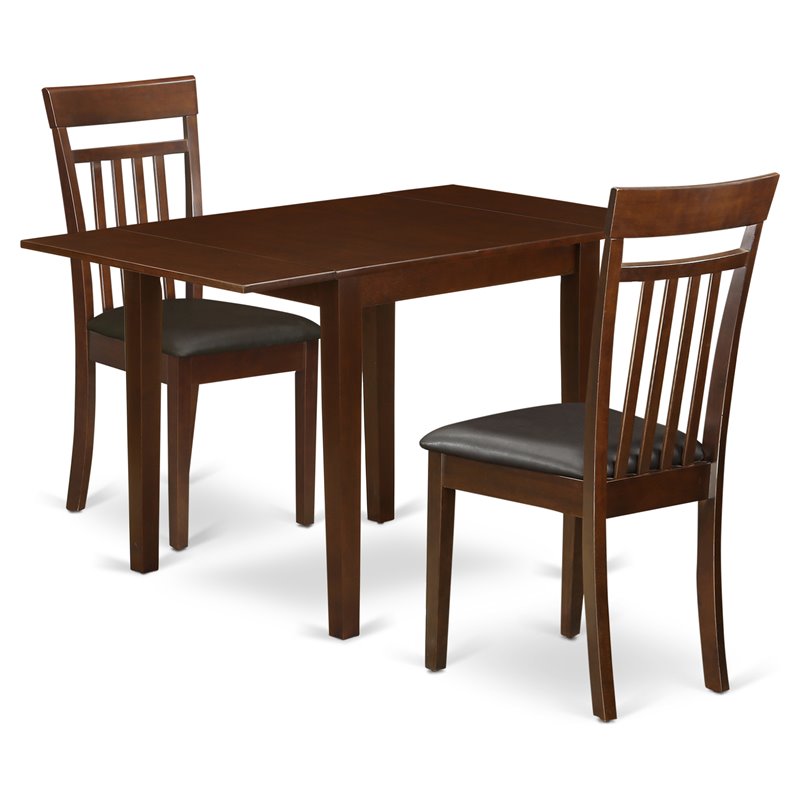 Pemberly Row 3-Piece Faux Leather Dining Table Set in Mahogany Finish