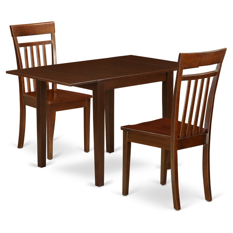 Pemberly Row 3-Piece Wood Dining Set with Slatted Back Chairs in Mahogany