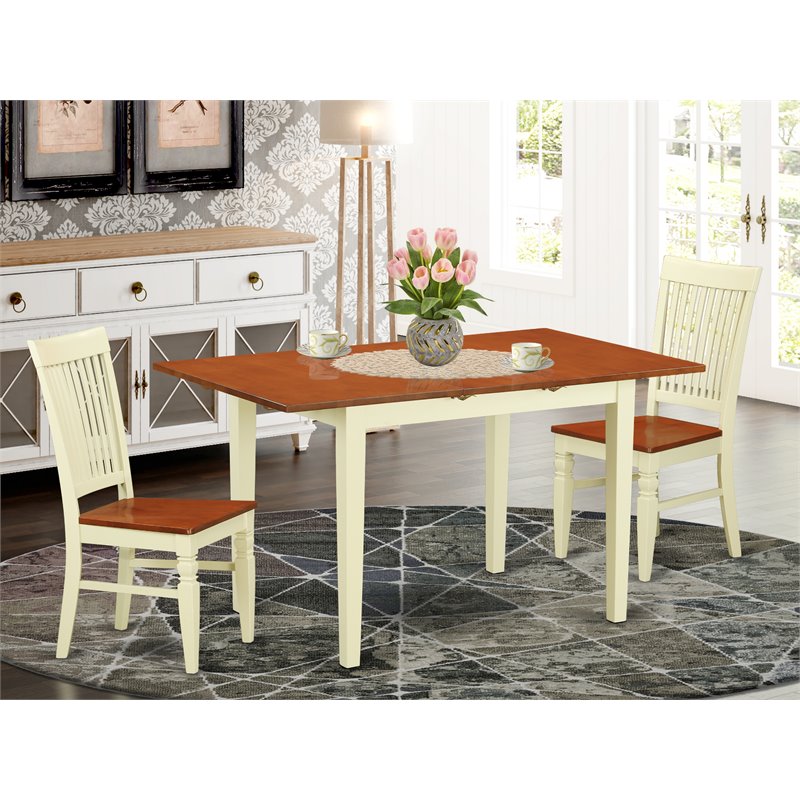 Pemberly Row Norfolk 3-Piece Wood Dining Set in Buttermilk & Cherry