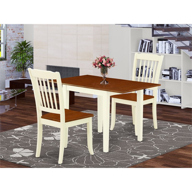 Pemberly Row 3-Piece Kitchen Table Set in Buttermilk and Cherry Finish