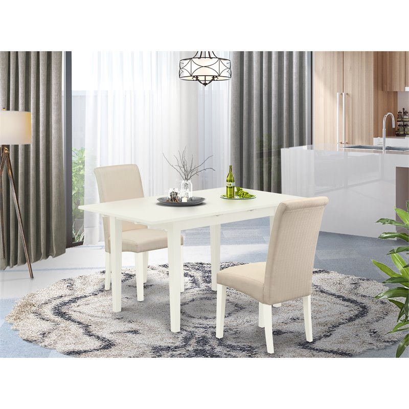 Pemberly Row Norfolk 3-Piece Dining Set with Parson Chairs in Linen White