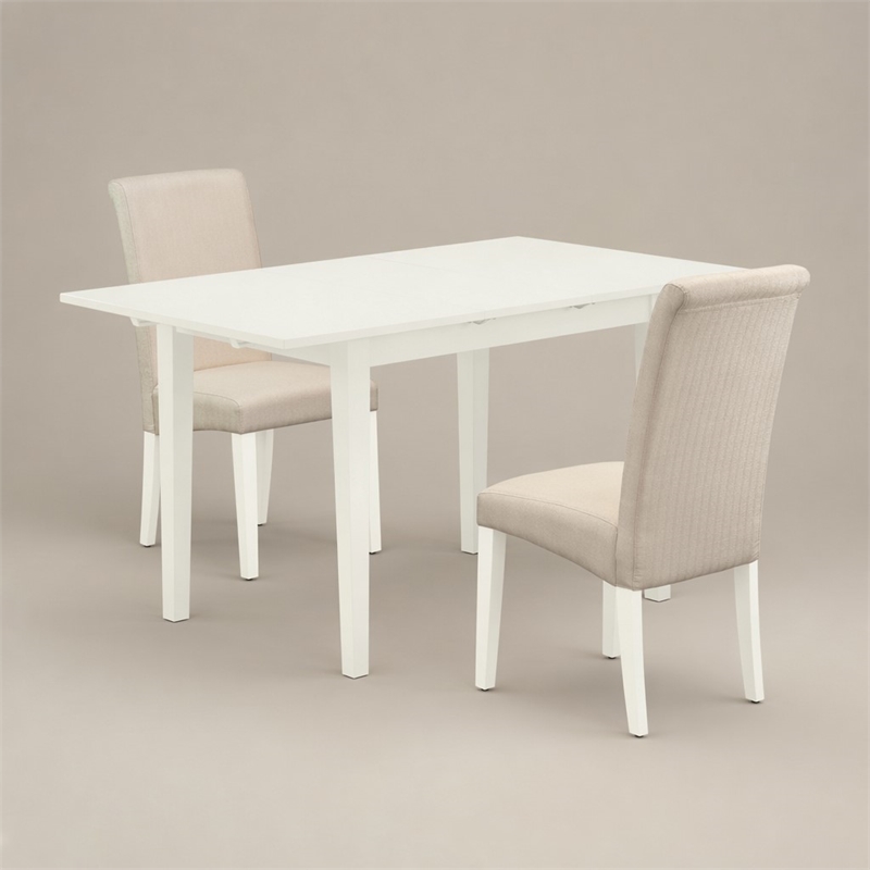 Pemberly Row Norfolk 3-Piece Dining Set with Parson Chairs in Linen White