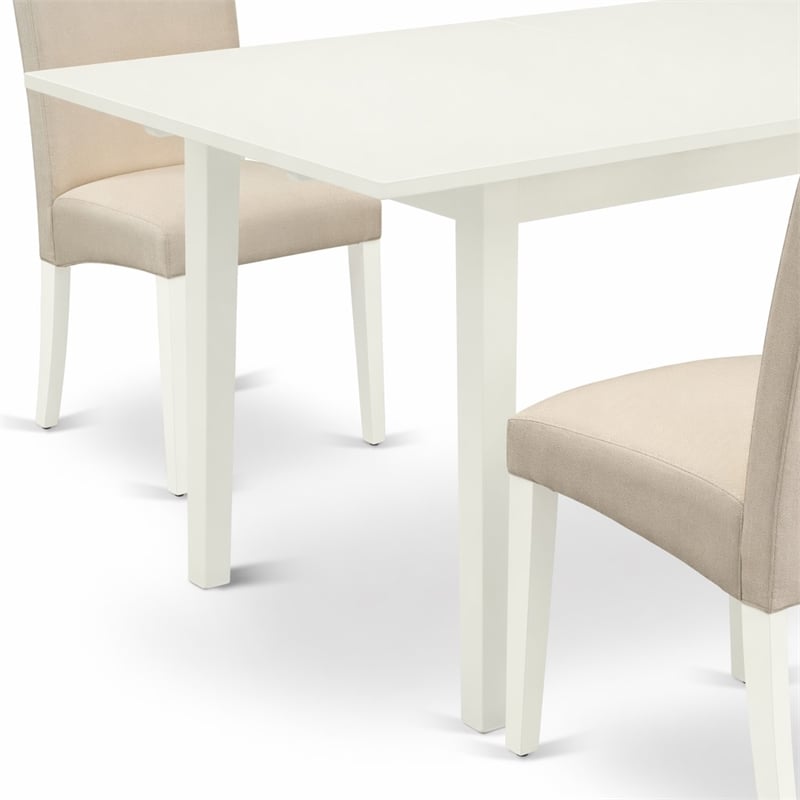 Pemberly Row Norfolk 3-Piece Dining Set with Parson Chairs in Linen White